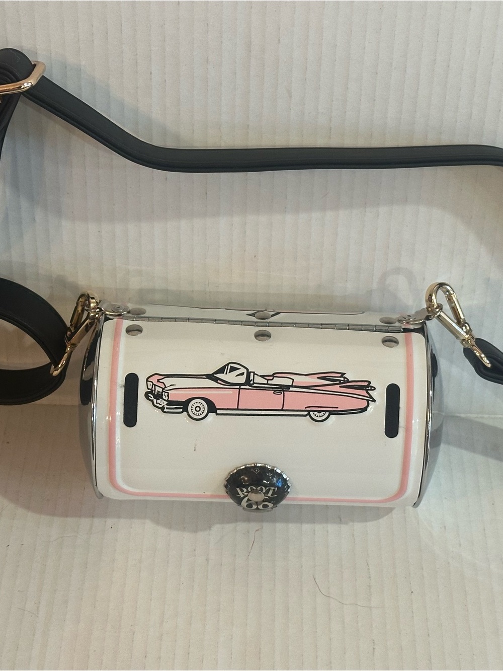 Little Earth Pink and White Convertible Car Cylinder Crossbody Bag